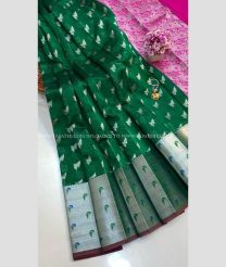 Pine Green and Pink color Chenderi silk sarees with paithani border design -CNDP0016306