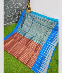 Brown and Blue color Chenderi silk sarees with all over design -CNDP0016405