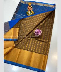 Blue and Pullman Brown color Kollam Pattu sarees with kaddy border design -KOLP0001813