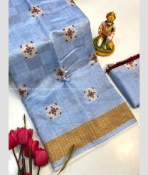 Sky Blue and Golden Brown color linen sarees with all over printed design -LINS0004032