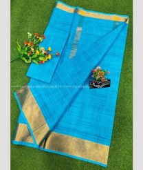 Sky Blue and Golden color Uppada Cotton sarees with plain design -UPAT0004810