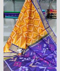 Brown and Blue color Ikkat sico sarees handloom saree with All over Pochampally design-IKSS0000116