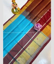 Blue and Maroon color kuppadam pattu sarees with all over checks design -KUPP0097225