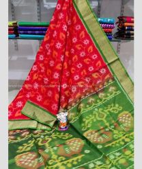 Red and Green color Ikkat sico sarees handloom saree with All over Pochampally design-IKSS0000115