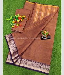 Brown and Plum Purple color Uppada Cotton sarees with plain design -UPAT0004824