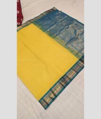 Mustard Yellow and Cyan Blue color gadwal cotton handloom saree with All over Checks Design-GAWT0000241