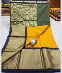 Black and Mustard Yellow color Chenderi silk handloom saree with All over Checks Design-CNDP0012489