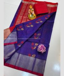 Red and Purple Blue color Kollam Pattu sarees with kaddy border design -KOLP0001827