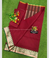 Maroon and Green color Uppada Cotton sarees with plain design -UPAT0004812