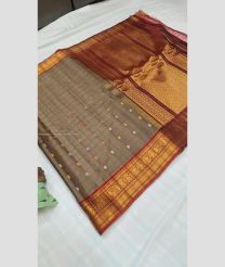 Lite Grey and Maroon color gadwal sico sarees with all over checks and buttas design -GAWI0000925