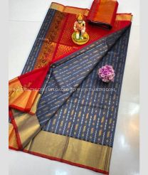 Red and Grey color Kollam Pattu sarees with kaddy border design -KOLP0001826