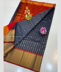 Red and Grey color Kollam Pattu sarees with kaddy border design -KOLP0001818