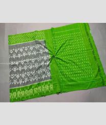 Grey and Parrot Green color pochampally Ikkat cotton handloom saree with All over Pochampally Ikkat Design-PIKT0000259