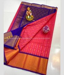 Blue and Pink color Kollam Pattu sarees with kaddy border design -KOLP0001824