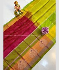 Red and Acid Green color kuppadam pattu sarees with all over checks design -KUPP0097230