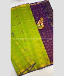 Parrot Green and Purple color Kollam Pattu sarees with all over design -KOLP0001803