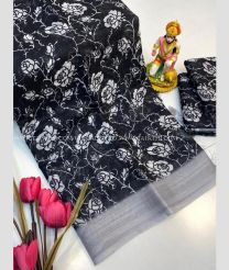 Black and Grey color linen sarees with all over printed design -LINS0004031