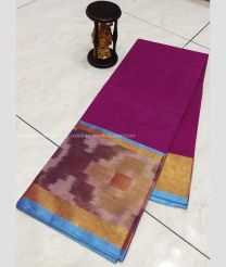 Magenta and Blue color Uppada Cotton sarees with pochampally border design -UPAT0004805