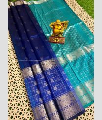 Navy Blue and Blue Turquoise color mangalagiri sico handloom saree with Kanchi Border Design-MAGI0000212