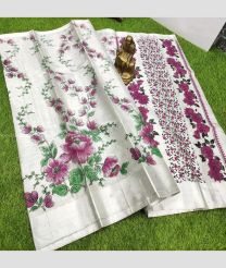 Cream and Plum Velvet color Uppada Tissue sarees with all over printed design -UPPI0001815