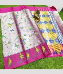 Pink and Yellow color Uppada Tissue sarees with all over printed design -UPPI0001821