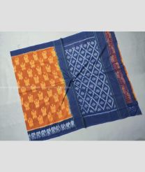 Brown and Navy Blue color pochampally Ikkat cotton handloom saree with All over Pochampally Ikkat Design-PIKT0000262