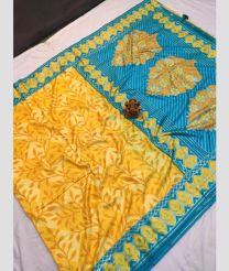 Yellow and Blue color Chenderi silk handloom saree with All over Design-CNDP0013943