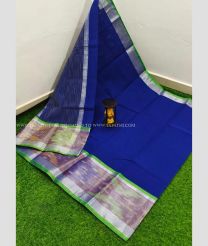 Navy Blue and Parrot Green color Uppada Cotton handloom saree with Pochampally Border Design-UPAT0003139