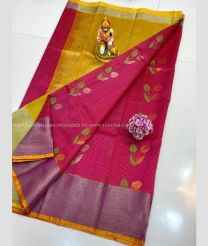 Yellow and Pink color Kollam Pattu sarees with kaddy border design -KOLP0001811