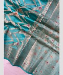 Blue Turquoise and Golden color Banarasi sarees with all over meenakari design -BANS0018895