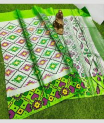 Cream and Parrot Green color Uppada Tissue sarees with all over printed design -UPPI0001825