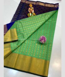 Navy Blue and Pista color Kollam Pattu sarees with kaddy border design -KOLP0001823