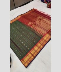 Forest Fall Green and Red color gadwal sico sarees with all over checks and buttas design -GAWI0000928