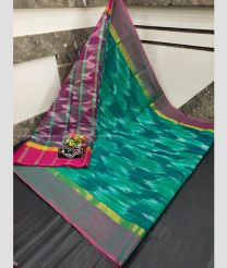 Turquoise and Grey color Uppada Cotton handloom saree with All over Ikkat Design-UPAT0004687