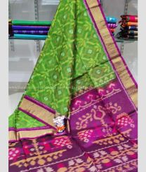 Green and Purple color Ikkat sico sarees handloom saree with All over Pochampally design-IKSS0000114