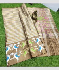 Cream and Camel Brown color Uppada Tissue sarees with all over printed design -UPPI0001818