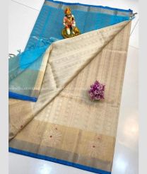 Sky Blue and Cream color Kollam Pattu sarees with kaddy border design -KOLP0001828