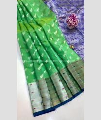 Green and Purple Blue color Chenderi silk sarees with paithani border design -CNDP0016304