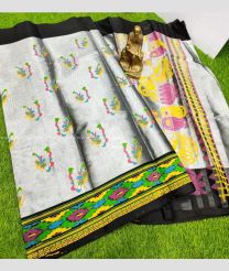 Cream and Black color Uppada Tissue sarees with all over printed design -UPPI0001826