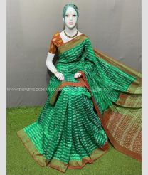 Green and Brown color pochampally Ikkat cotton handloom saree with All over Pochampally Ikkat Design-PIKT0000175