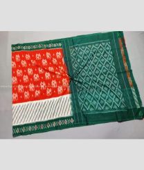 Red and Pine Green color pochampally Ikkat cotton handloom saree with All over Pochampally Ikkat Design-PIKT0000258