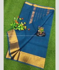 Blue and Golden color Uppada Cotton sarees with plain design -UPAT0004820
