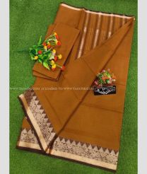 Lite Brown and Chocolate color Uppada Cotton sarees with plain design -UPAT0004815