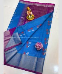 Magenta and Blue color Kollam Pattu sarees with kaddy border design -KOLP0001816