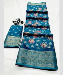 Windows Blue and Golden color linen sarees with all over design -LINS0004005