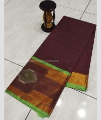 Brown and Parrot Green color Uppada Cotton sarees with pochampally border design -UPAT0004807