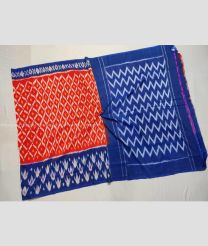 Red and Navy Blue color pochampally Ikkat cotton handloom saree with All over Pochampally Ikkat Design-PIKT0000248
