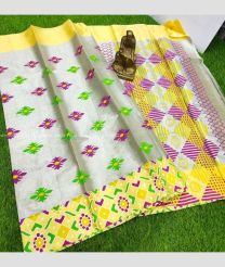 Cream and Lemon Yellow color Uppada Tissue sarees with all over printed design -UPPI0001822