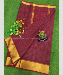 Maroon and Golden color Uppada Cotton sarees with plain design -UPAT0004823