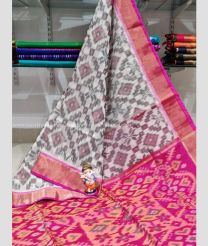 Half White and Pink color Ikkat sico sarees handloom saree with All over Pochampally design-IKSS0000113